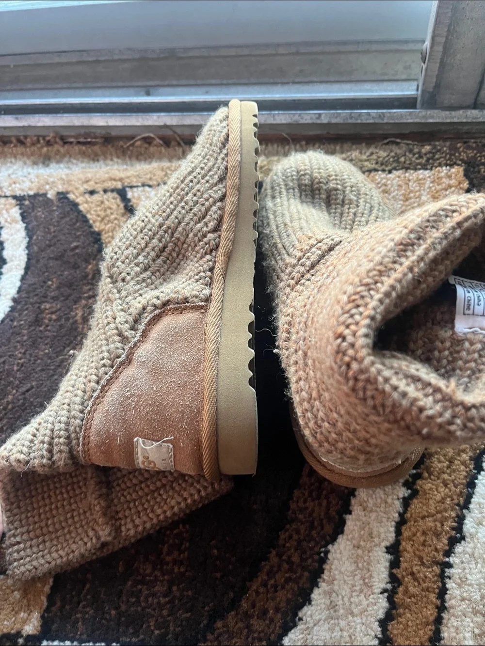 UGG Knit Fold-Over Slipper Boots in Tan